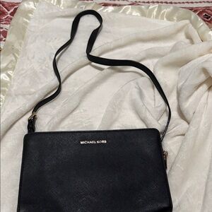Michael Kors Black Leather Crossbody with Gold Hardware